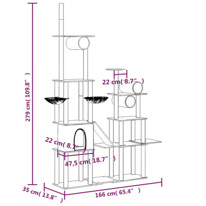 Kattenmeubel Met Sisal Krabpalen 279 Cm Donkergrijs Donkergrijs - Design Meubelz