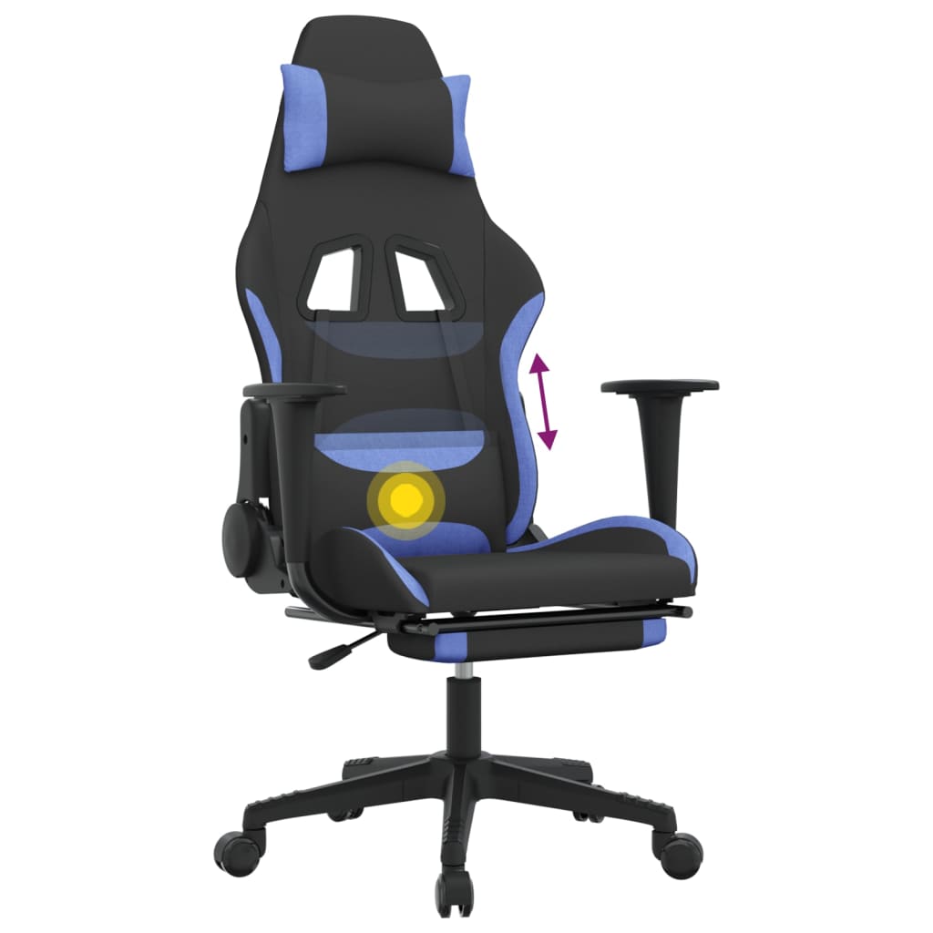 Massage Gamestoel Stof Zwart En Blauw Met voetensteun - Design Meubelz