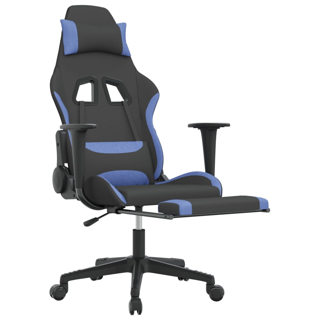 Massage Gamestoel Stof Zwart En Blauw Met voetensteun - Design Meubelz