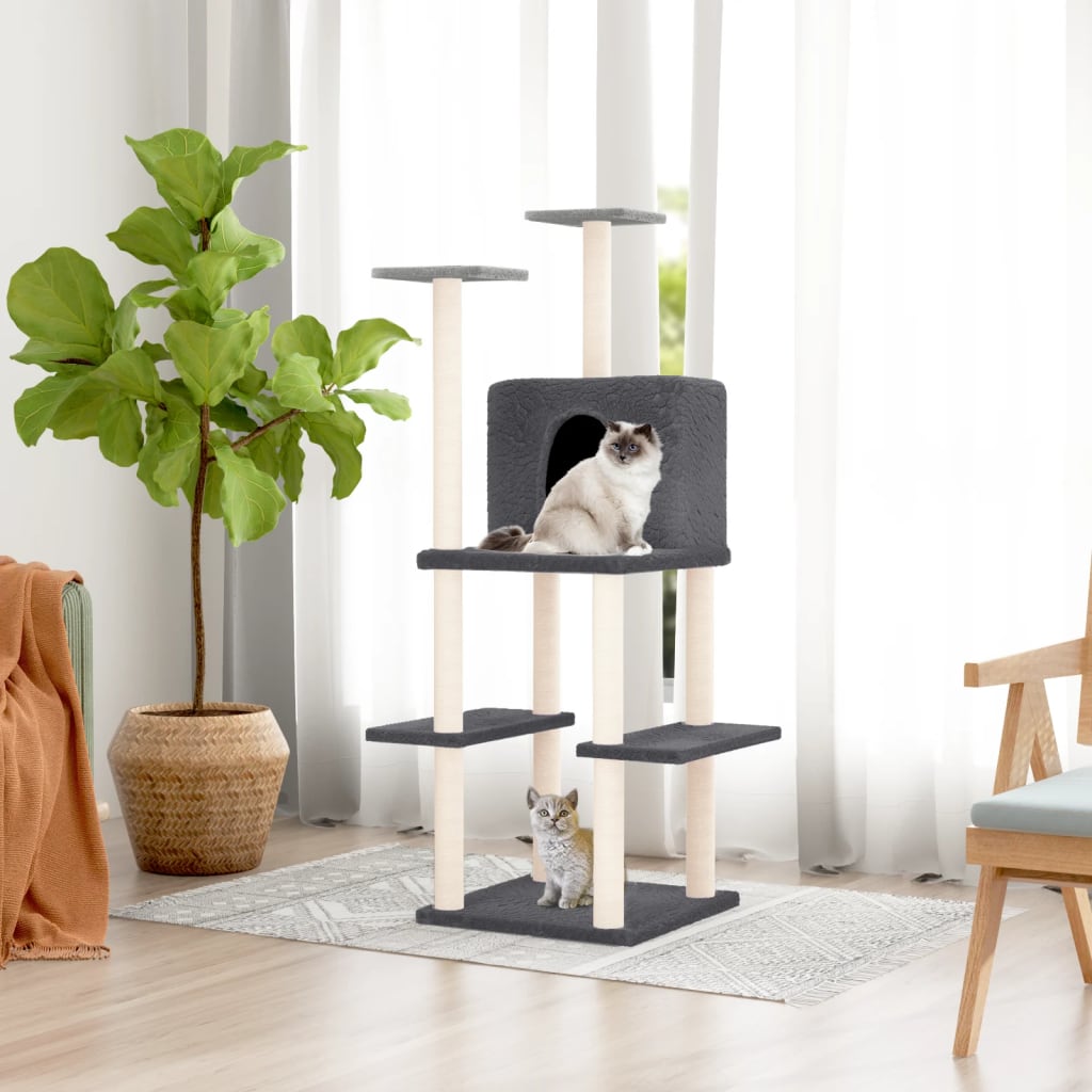Kattenmeubel Met Sisal Krabpalen 144,5 Cm Donkergrijs Donkergrijs - Design Meubelz