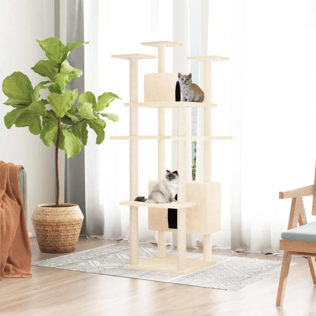 Kattenmeubel Met Sisal Krabpalen 162 Cm Crèmekleurig crème - Design Meubelz