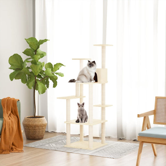 Kattenmeubel Met Sisal Krabpalen 153 Cm Crèmekleurig crème - Design Meubelz