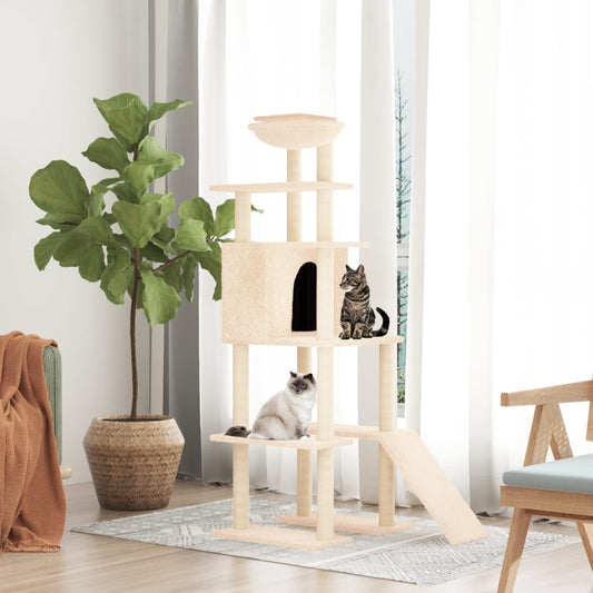 Kattenmeubel Met Sisal Krabpalen 166 Cm Crèmekleurig crème - Design Meubelz