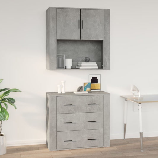 Wandkast 80X33X80 Cm Bewerkt Hout Betongrijs - Design Meubelz