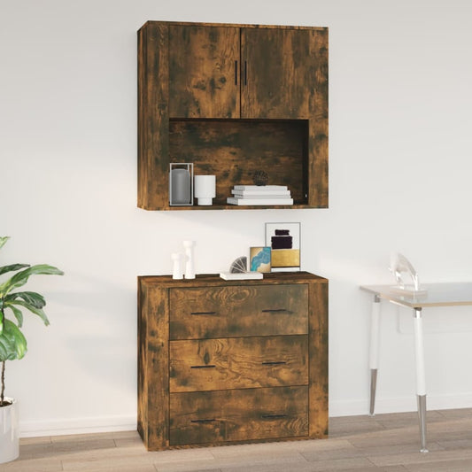 Wandkast 80X33X80 Cm Bewerkt Hout Gerookt Eikenkleurig - Design Meubelz