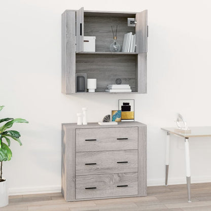 Wandkast 80X33X80 Cm Bewerkt Hout Grijs Sonoma Eikenkleurig - Design Meubelz