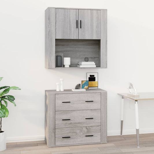 Wandkast 80X33X80 Cm Bewerkt Hout Grijs Sonoma Eikenkleurig - Design Meubelz