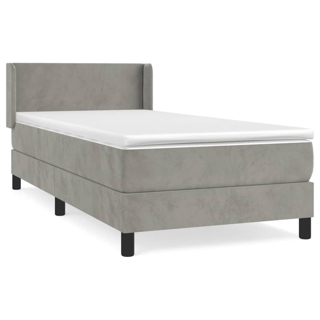 Boxspring Met Matras Fluweel Lichtgrijs 80X200 Cm - Design Meubelz