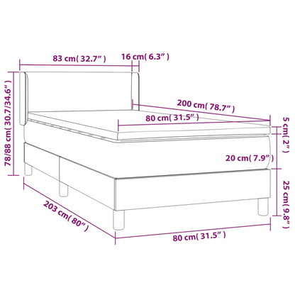 Boxspring Met Matras Fluweel Lichtgrijs 80X200 Cm - Design Meubelz