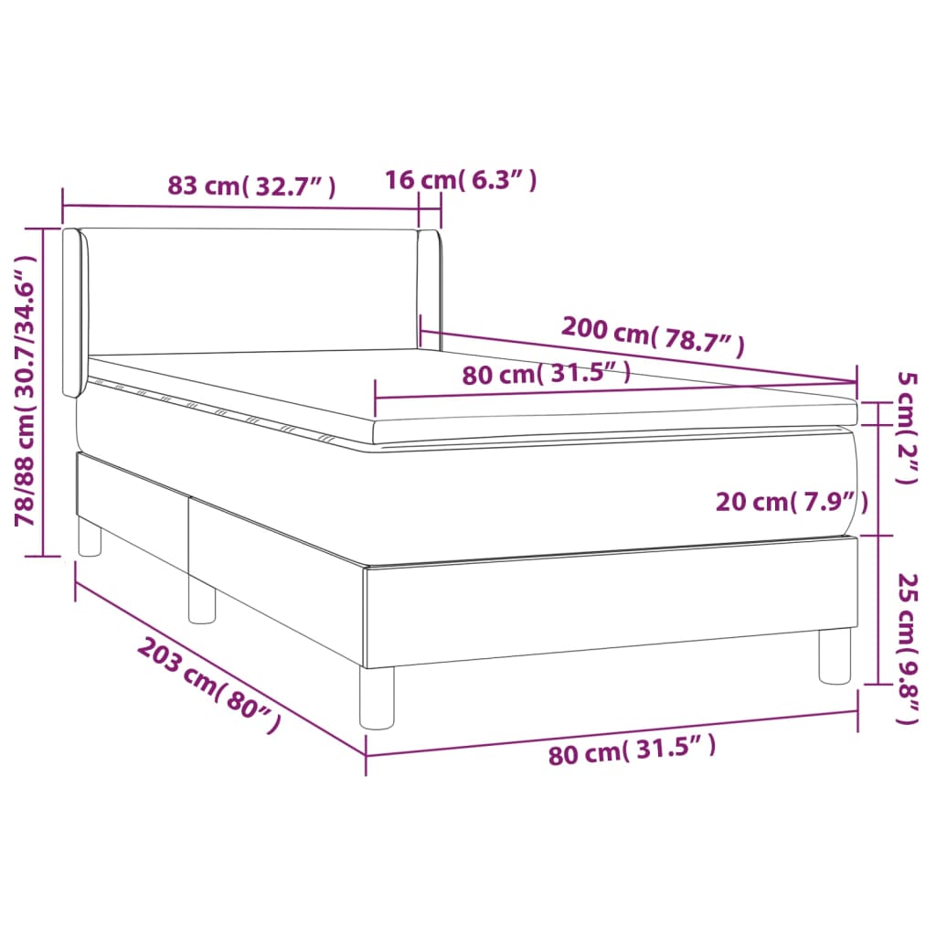 Boxspring Met Matras Fluweel Donkergrijs 80X200 Cm - Design Meubelz