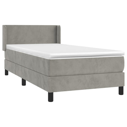 Boxspring Met Matras Fluweel Lichtgrijs 90X190 Cm - Design Meubelz