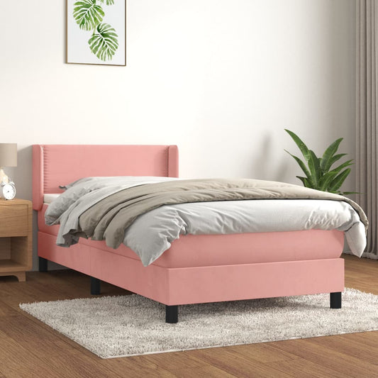 Boxspring Met Matras Fluweel Roze 80X200 Cm - Design Meubelz