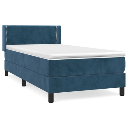 Boxspring Met Matras Fluweel Donkerblauw 90X190 Cm - Design Meubelz