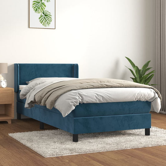 Boxspring Met Matras Fluweel Donkerblauw 90X190 Cm - Design Meubelz