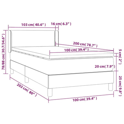 Boxspring Met Matras Fluweel Lichtgrijs 100X200 Cm - Design Meubelz