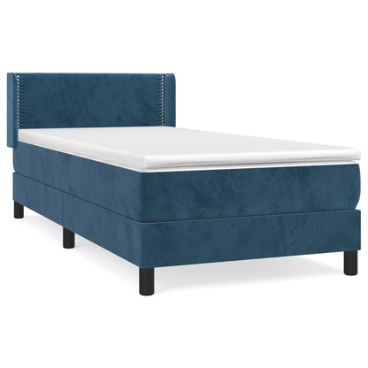 Boxspring Met Matras Fluweel Donkerblauw 100X200 Cm - Design Meubelz