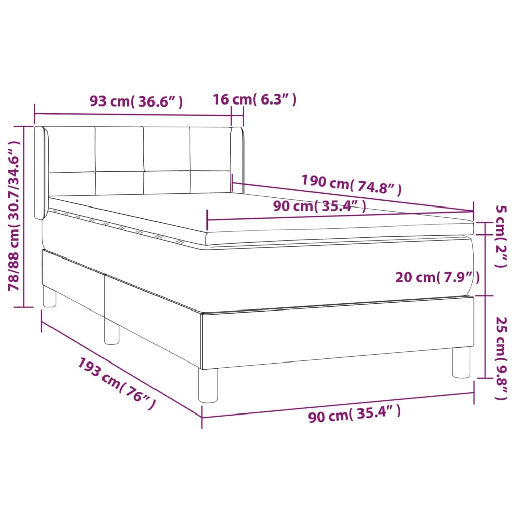 Boxspring Met Matras Fluweel Donkergrijs 90X190 Cm - Design Meubelz