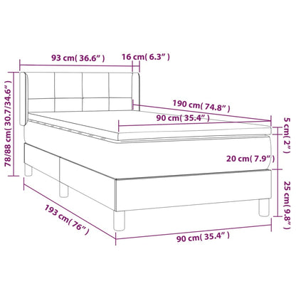 Boxspring Met Matras Fluweel Donkergrijs 90X190 Cm - Design Meubelz