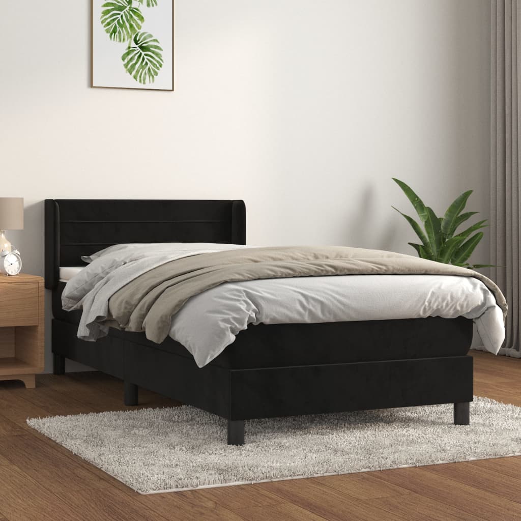 Boxspring Met Matras Fluweel Zwart 80X200 Cm - Design Meubelz