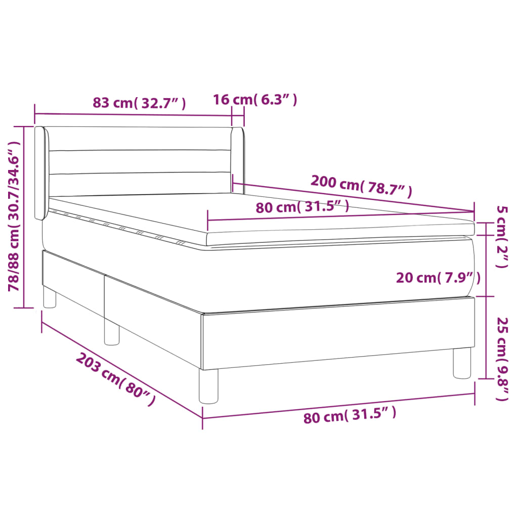 Boxspring Met Matras Fluweel Donkerblauw 80X200 Cm - Design Meubelz