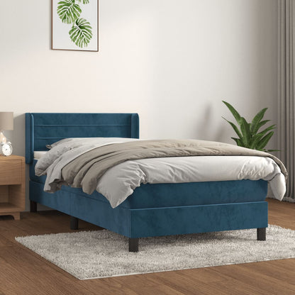 Boxspring Met Matras Fluweel Donkerblauw 80X200 Cm - Design Meubelz