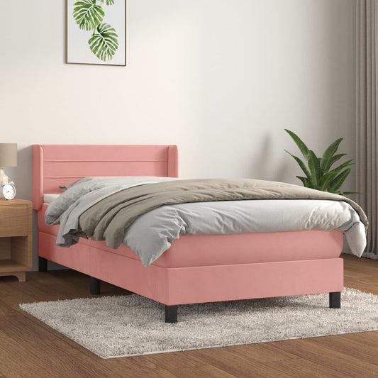 Boxspring Met Matras Fluweel Roze 80X200 Cm - Design Meubelz