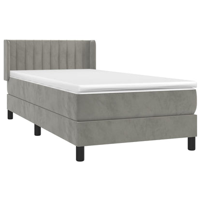 Boxspring Met Matras Fluweel Lichtgrijs 90X190 Cm - Design Meubelz