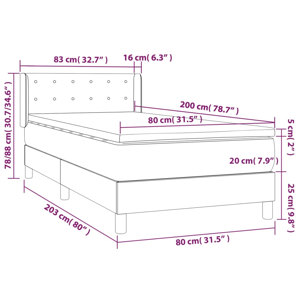 Boxspring Met Matras Fluweel Zwart 80X200 Cm - Design Meubelz