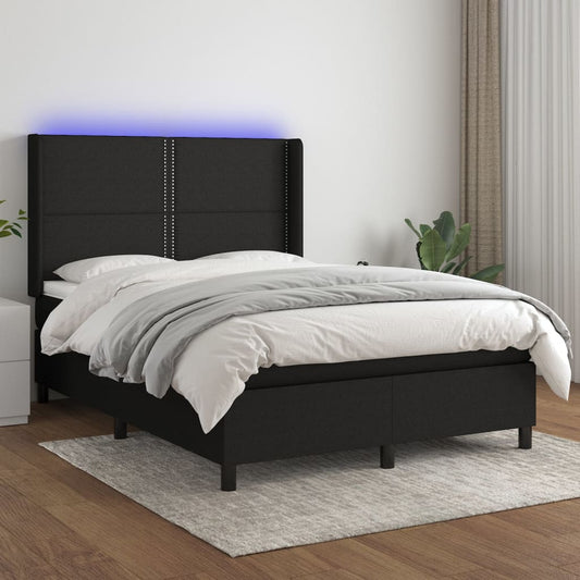 Boxspring Met Matras En Led Stof Zwart 140X200 Cm - Design Meubelz