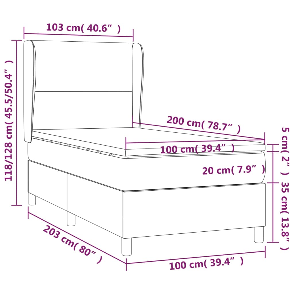 Boxspring Met Matras En Led Kunstleer Zwart 100X200 Cm - Design Meubelz