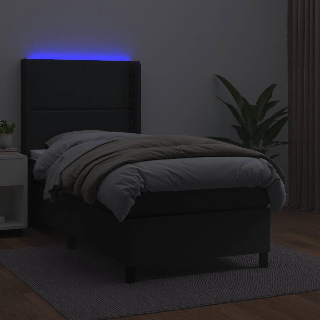 Boxspring Met Matras En Led Kunstleer Zwart 100X200 Cm - Design Meubelz