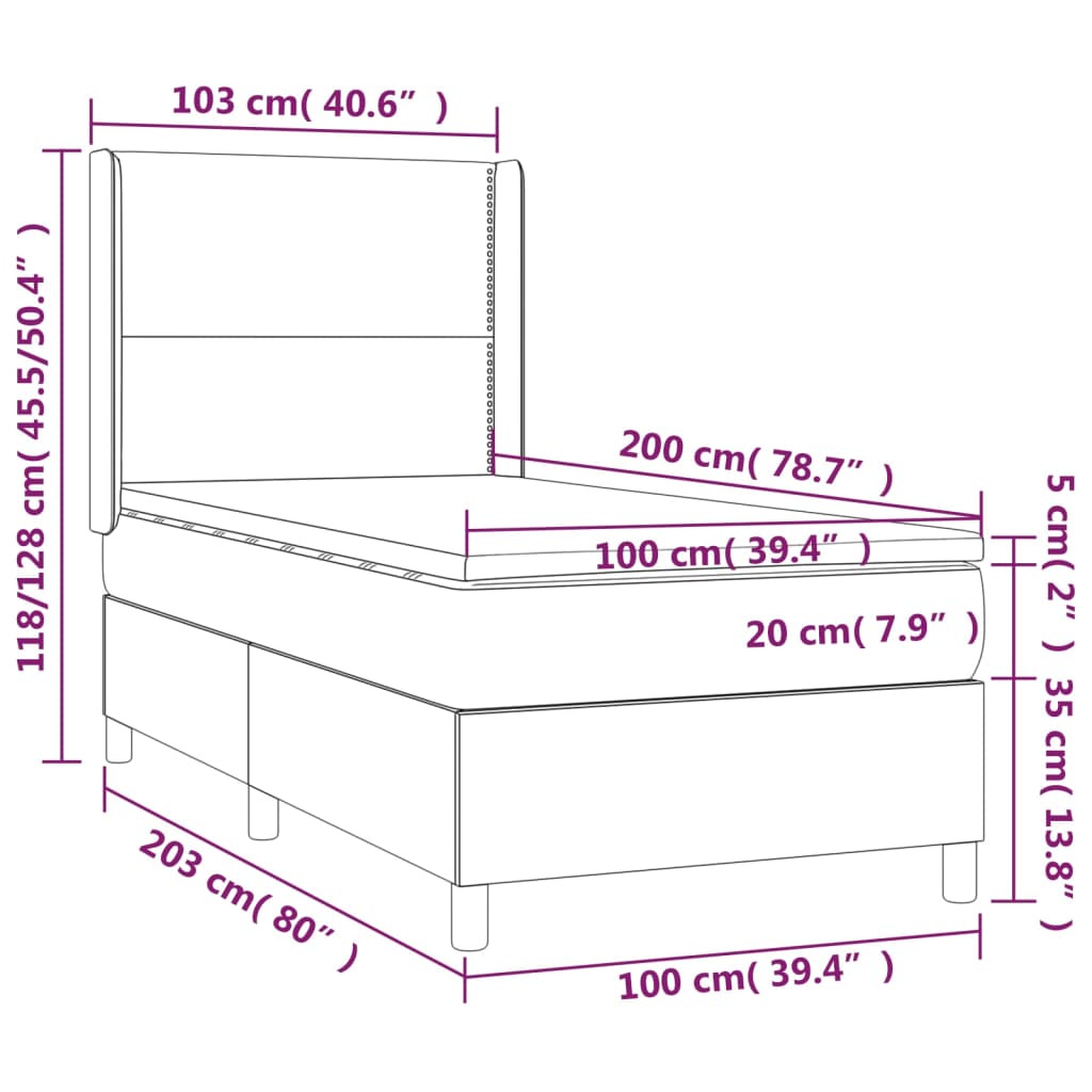 Boxspring Met Matras En Led Kunstleer Zwart 100X200 Cm - Design Meubelz