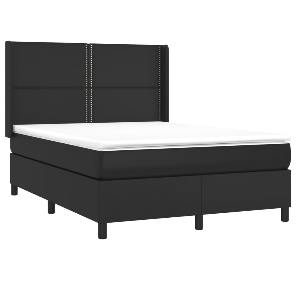 Boxspring Met Matras En Led Kunstleer Zwart 140X190 Cm - Design Meubelz