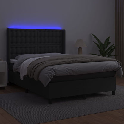 Boxspring Met Matras En Led Kunstleer Zwart 140X190 Cm - Design Meubelz