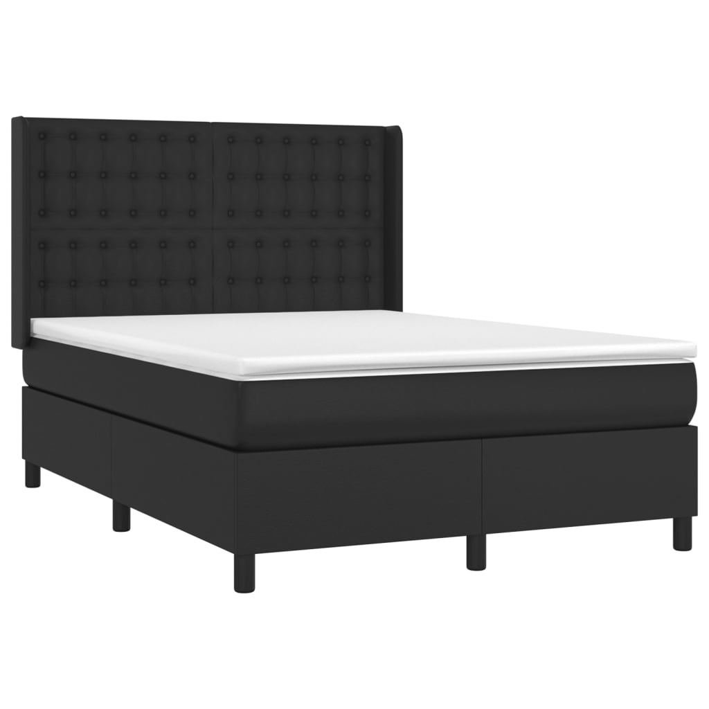 Boxspring Met Matras En Led Kunstleer Zwart 140X190 Cm - Design Meubelz