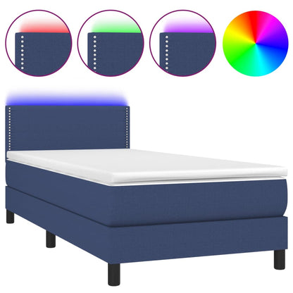 Boxspring Met Matras En Led Stof Blauw 90X190 Cm - Design Meubelz