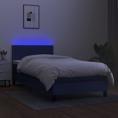 Boxspring Met Matras En Led Stof Blauw 90X190 Cm - Design Meubelz