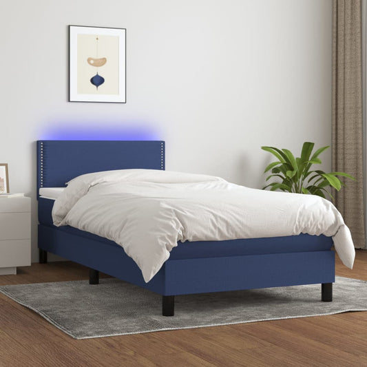 Boxspring Met Matras En Led Stof Blauw 90X190 Cm - Design Meubelz