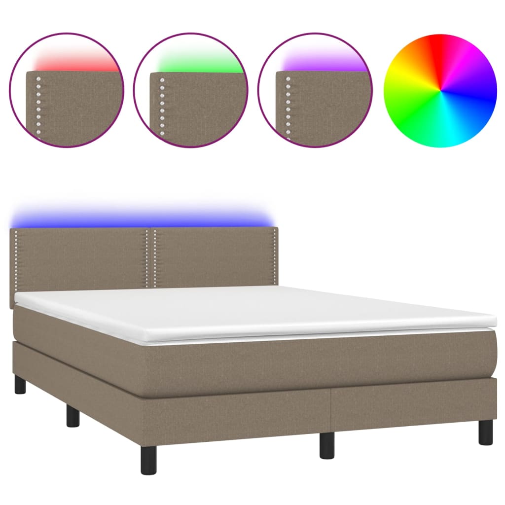 Boxspring Met Matras En Led Stof Taupe 140X190 Cm - Design Meubelz