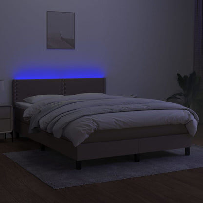 Boxspring Met Matras En Led Stof Taupe 140X190 Cm - Design Meubelz