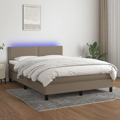 Boxspring Met Matras En Led Stof Taupe 140X190 Cm - Design Meubelz