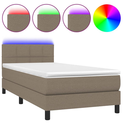 Boxspring Met Matras En Led Stof Taupe 80X200 Cm - Design Meubelz