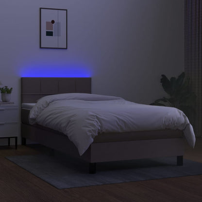 Boxspring Met Matras En Led Stof Taupe 80X200 Cm - Design Meubelz