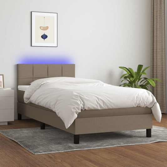 Boxspring Met Matras En Led Stof Taupe 80X200 Cm - Design Meubelz