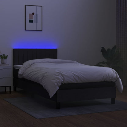 Boxspring Met Matras En Led Stof Zwart 90X200 Cm - Design Meubelz