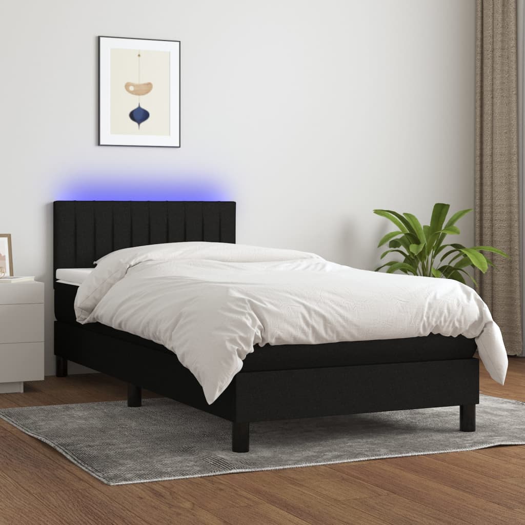 Boxspring Met Matras En Led Stof Zwart 90X200 Cm - Design Meubelz