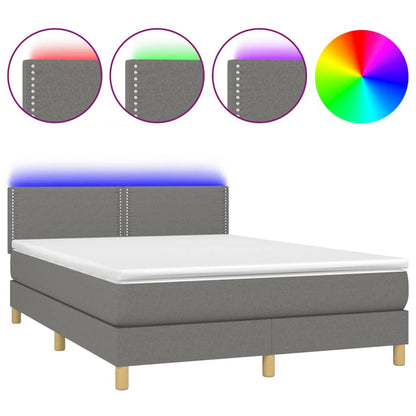 Boxspring Met Matras En Led Stof Donkergrijs 140X190 Cm - Design Meubelz