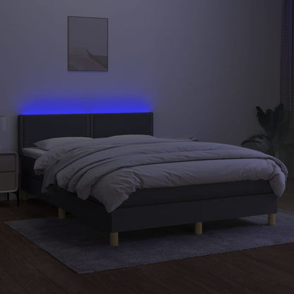 Boxspring Met Matras En Led Stof Donkergrijs 140X190 Cm - Design Meubelz