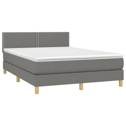 Boxspring Met Matras En Led Stof Donkergrijs 140X190 Cm - Design Meubelz