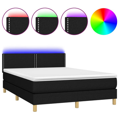 Boxspring Met Matras En Led Stof Zwart 140X190 Cm - Design Meubelz